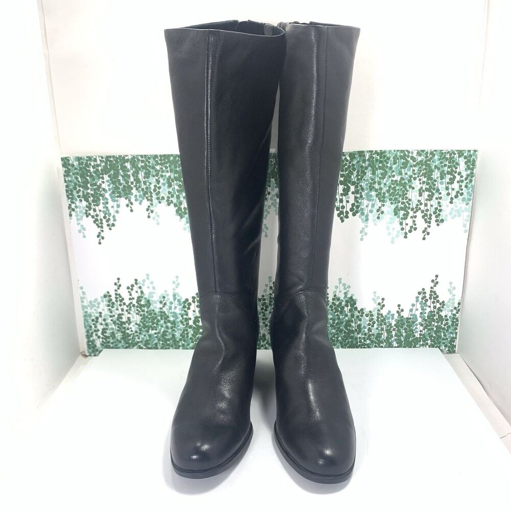 BORN Black Leather Tall Stacked Heel Boots 9.5 Womens - Picture 6 of 16
